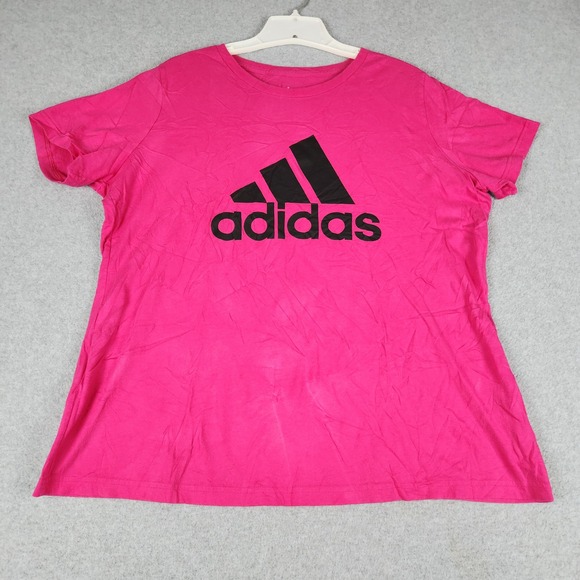 adidas Tops - Adidas T-Shirt Womens 2X Pink Graphic Logo Crew Neck Athletic Short Sleeve Tee